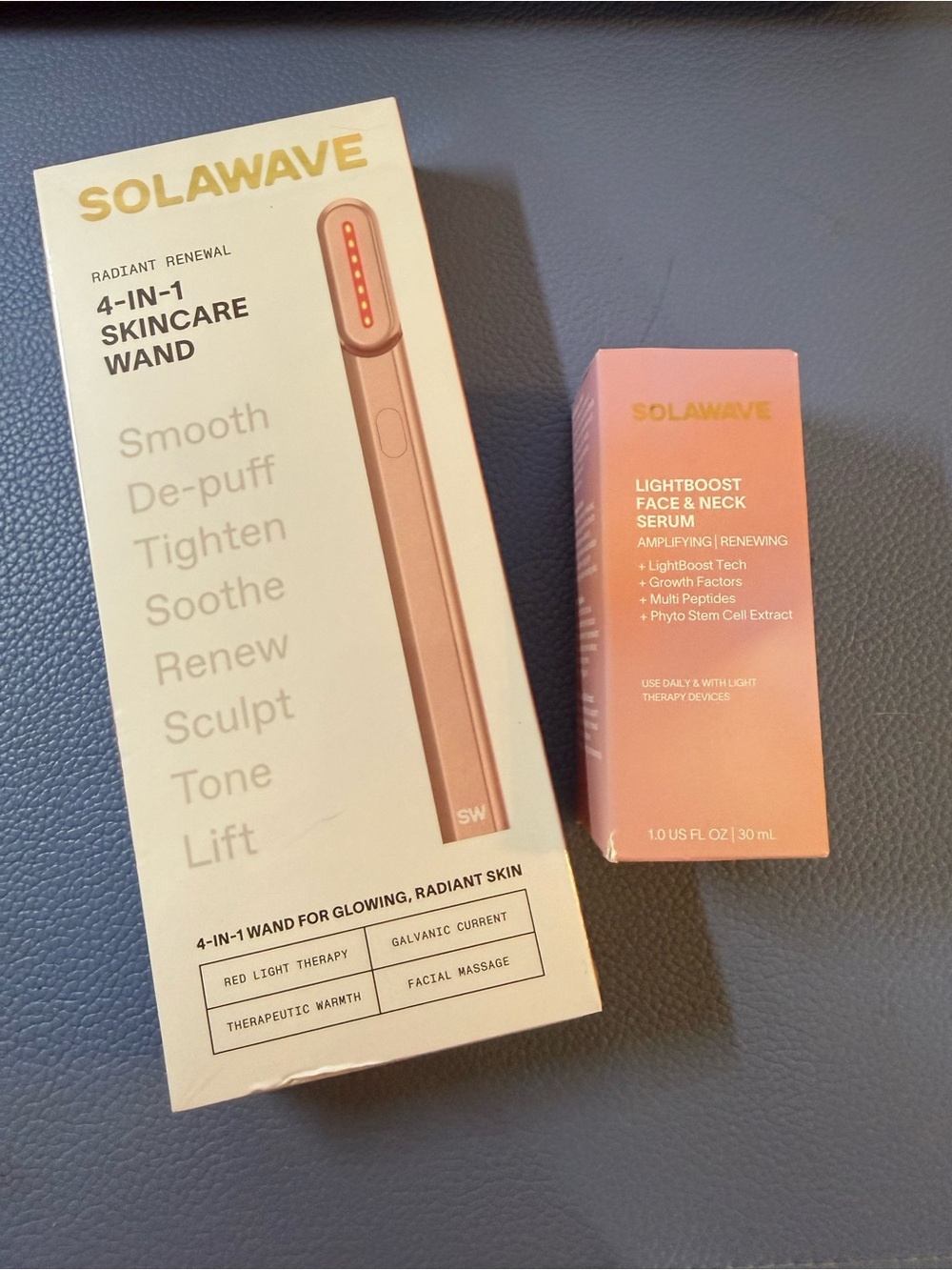 Solawave 4-in-1 Skincare Wand in Rose Gold and Lightboost Serum